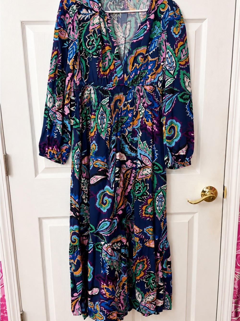 JODIFL Navy Paisley Maxi Dress with Pink, Green & Teal Accents
